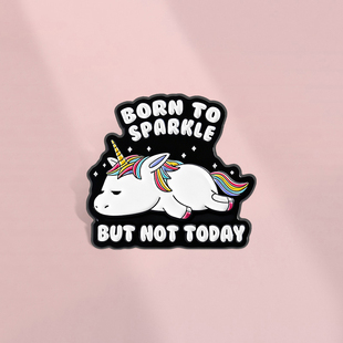 生来闪耀但今天不“摆烂彩虹独角兽胸针可爱短语徽章趣味包包配饰