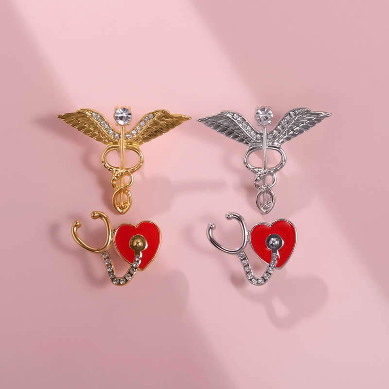 天使翅膀蛇形胸针爱心听诊器徽章