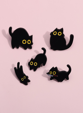 黑色猫咪胸针卡通动物金属徽章衣服包包装饰品别针配饰小饰品胸章