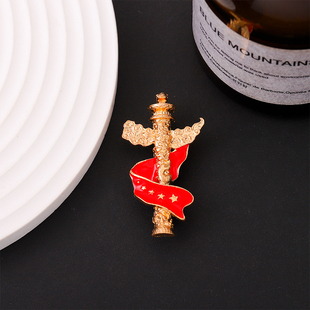 中国红华表胸针设计感小众个性胸花金属徽章挂件别针配饰包包装饰