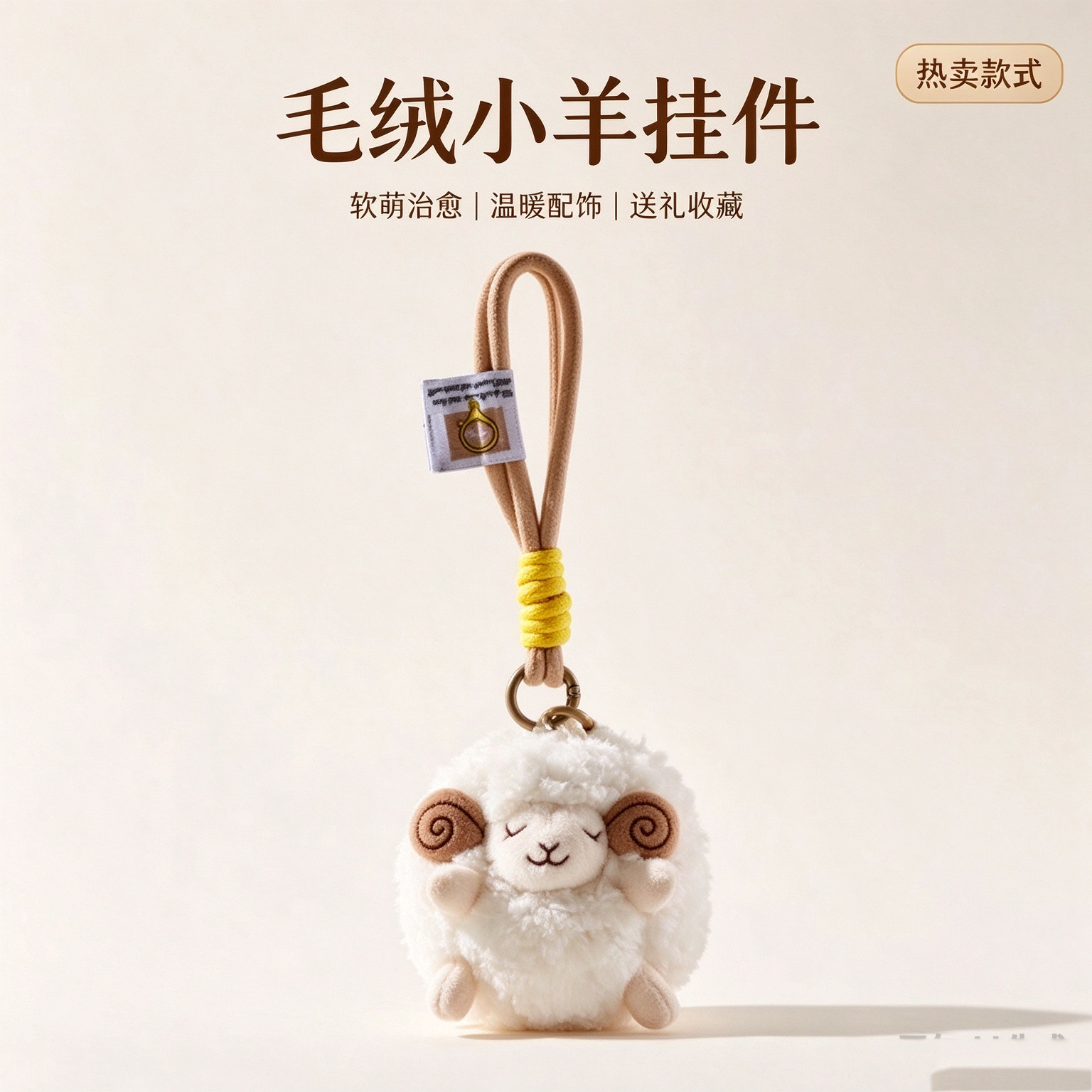 卡通呆萌胖乎乎可爱的小绵羊手绳挂件毛绒公仔包包挂件包挂饰礼物