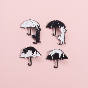 黑白雨伞猫可爱卡通金属胸针趣味男女礼物学生背包扣针配饰勋章