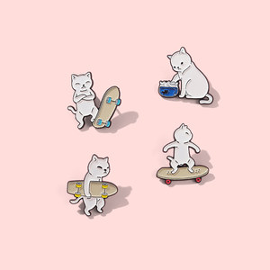 滑板猫咪胸针书包装饰卡通金属