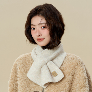2025新款围脖女款冬季百搭韩系氛围感护颈保暖毛线针织交叉小围巾