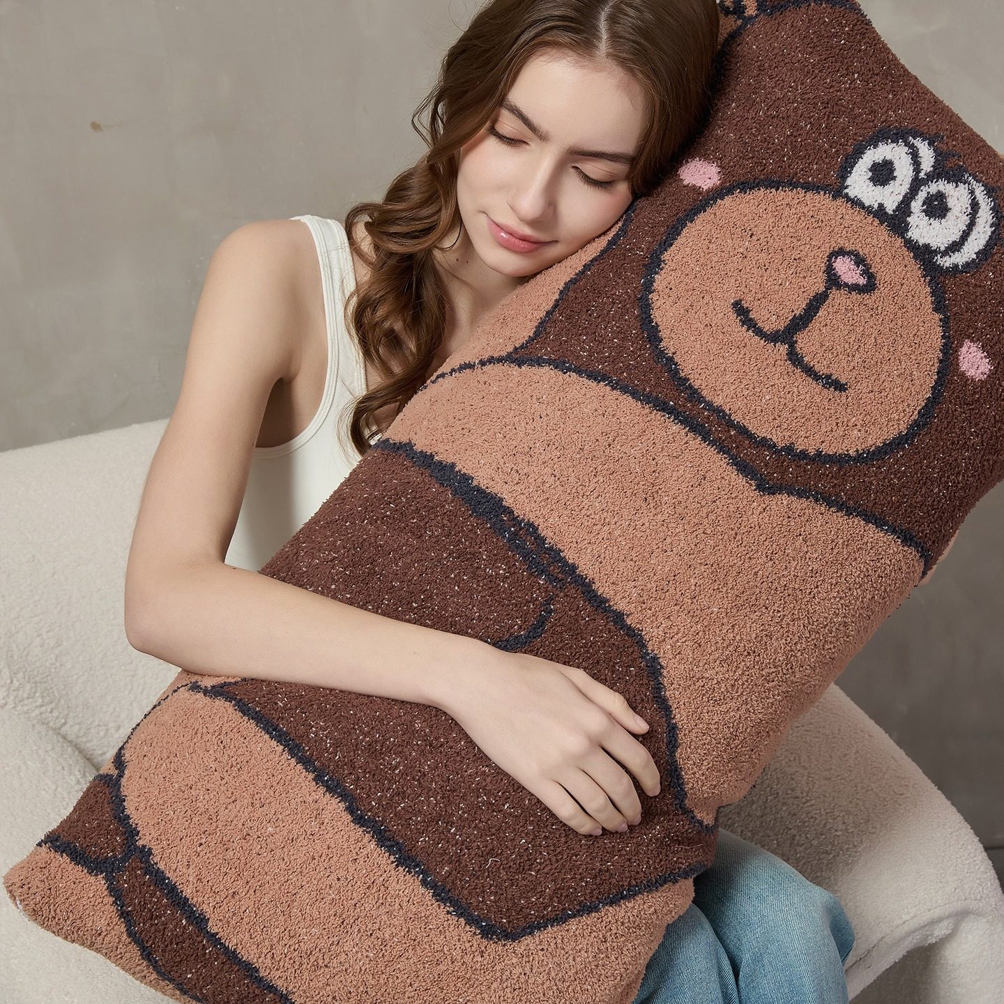 可爱抱抱卡通小熊超大靠垫软糯半边绒儿童抱枕沙发长床头飘窗靠枕,居家布艺,靠垫/抱枕,淘宝优惠券,粉丝福利购,淘宝优惠卷