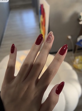 AS Nali红色花花气质穿戴甲手工定制美甲成品高级感小众