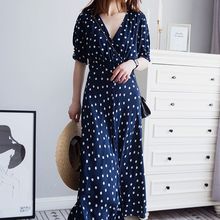 大码女装200斤胖mm夏季新款法式复古波点连衣裙V领短袖胖MM长裙