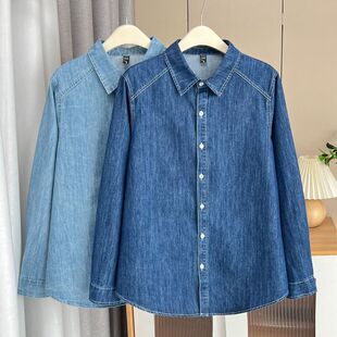 200斤胖妹妹显瘦百搭休闲简约牛仔衬衫 大码 衬衣春秋新款 长袖 女装
