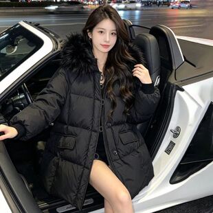 2026冬装新款洋气大码女装胖MM200斤加厚宽松中长款羽绒服外套女