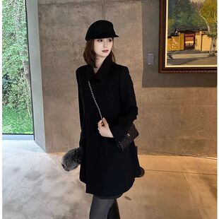 秋冬新款大码女装黑色双排扣风衣女200斤胖mm中长款时尚加棉外套