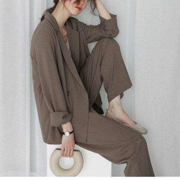大码女装小西装两件套装春秋显瘦