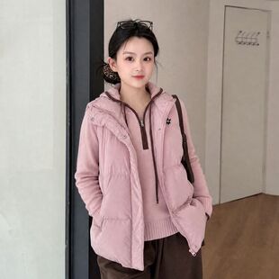 2026冬季新款保暖立领棉马甲含羊毛毛衫两件套女胖mm显瘦大码套装