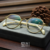 复古超轻纯钛眼镜框男女款 梨形金色文艺可配近视防蓝光舒适高度数