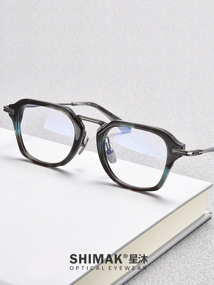 日系复古板材纯钛titan大脸超宽眼镜框155mm胖人琥珀色近视防辐射