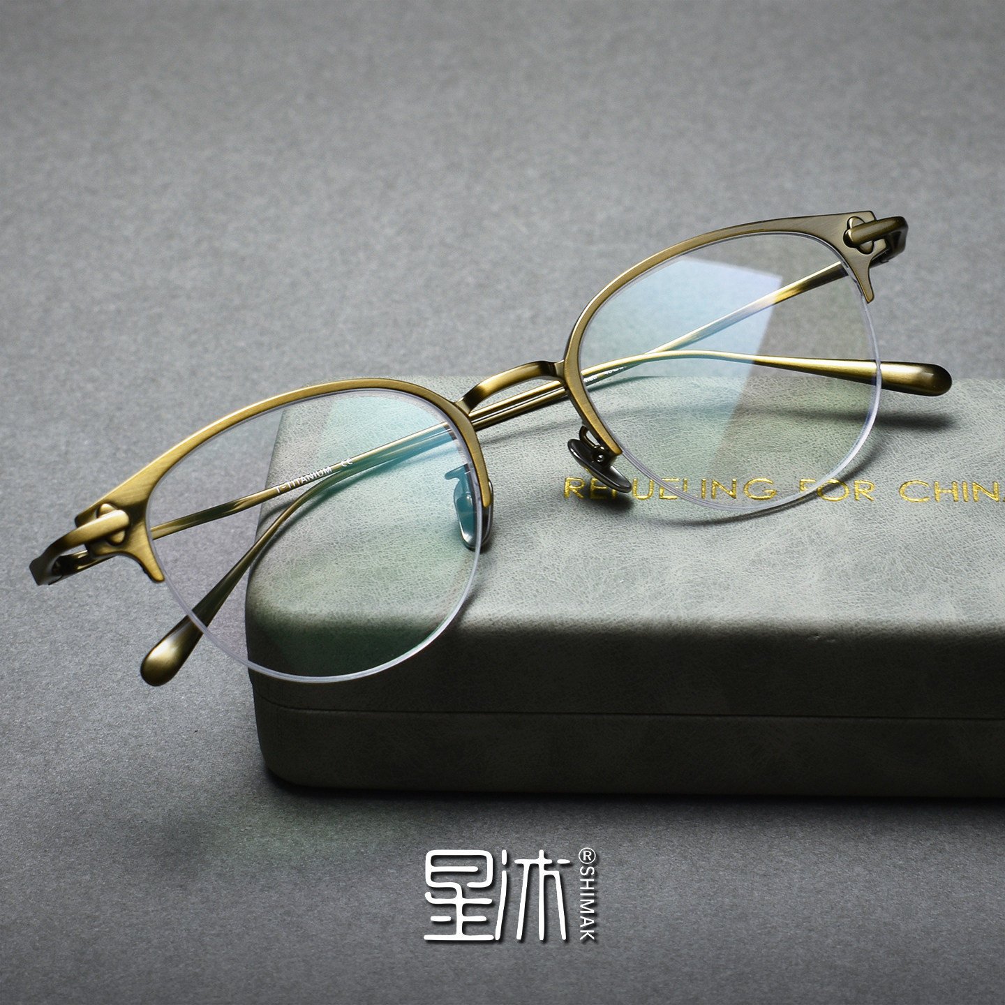 复古超轻椭圆半框眼镜架男女通用近视配镜纯钛高弹古铜色镜框舒适