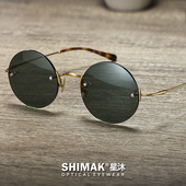复古墨镜圆镜高端男款 纯钛偏光开车专用无框防紫外线近视可配度数
