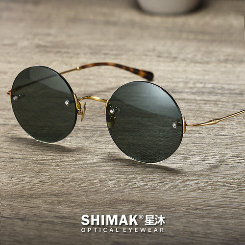 星沐复古风圆形男女无框偏光墨镜