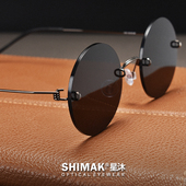 超轻复古圆形无框墨镜男款 偏光纯钛舒适无螺丝大脸可配近视太阳镜