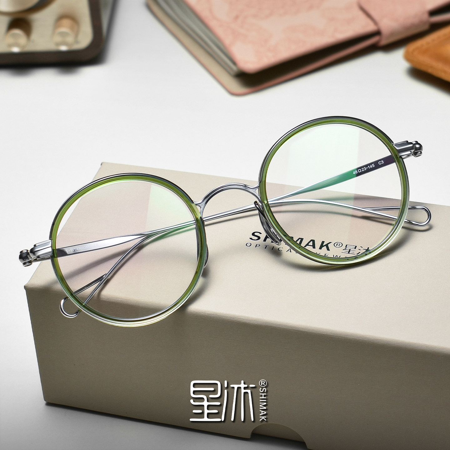 超轻复古圆形板材眼镜框女潮纯钛大脸近视文艺素颜绿色防蓝光舒适