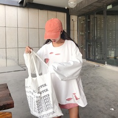 Real shot - Korean version of Harajuku wind stitching color contrast fake two loose hole sweater