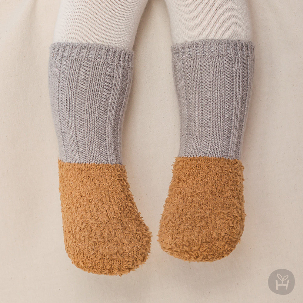 韩国进口婴儿童珊瑚绒地板袜子冬加厚保暖中筒袜男女宝宝睡眠短袜