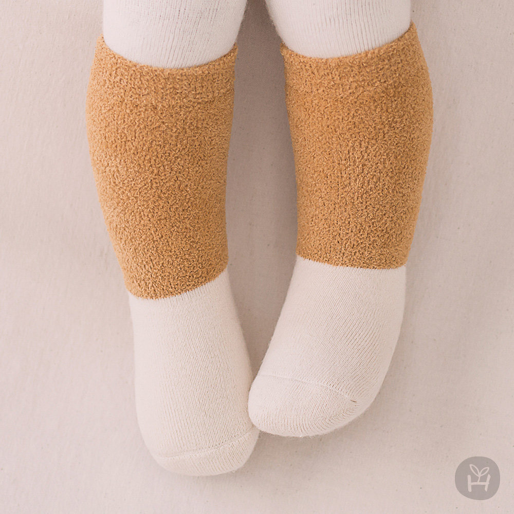 韩国进口婴儿童加厚珊瑚绒堆堆袜子男女宝宝冬季睡眠保暖中筒袜