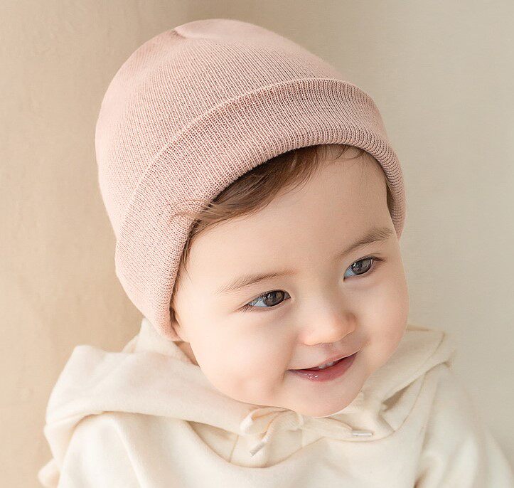 韩国进口0-2岁婴儿童包头帽子秋冬季纯色男女宝宝棉线套头保暖帽