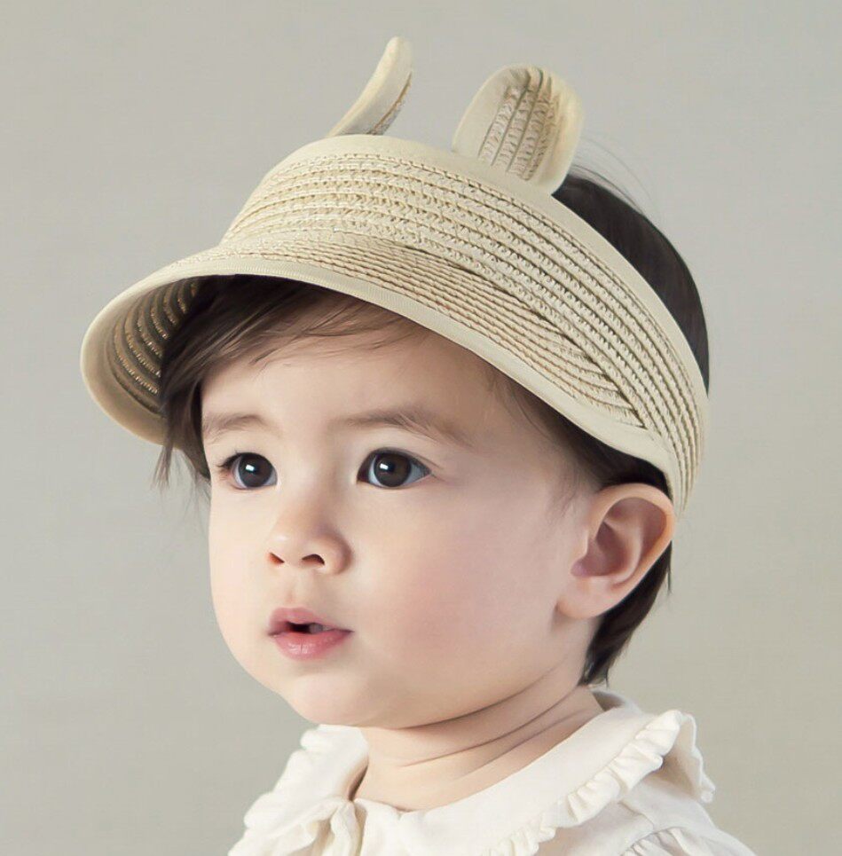 韩国进口夏季新款婴儿童草帽空顶帽男女宝宝鸭舌帽时尚遮太阳帽子