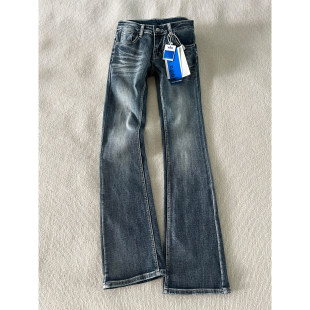 美式复古直筒微喇牛仔裤女2025年秋冬新款中低腰显瘦修身窄版裤子