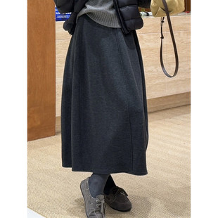 黑灰色春季新款毛呢半身裙女宽松遮肉大码微胖mm高级感显瘦花苞裙
