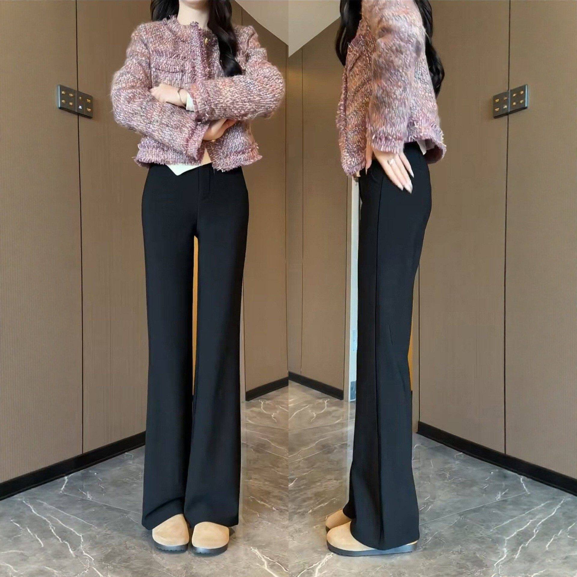 黑色阔腿休闲裤女春季2026新款小个子垂感不贴腿高腰直筒微喇叭裤