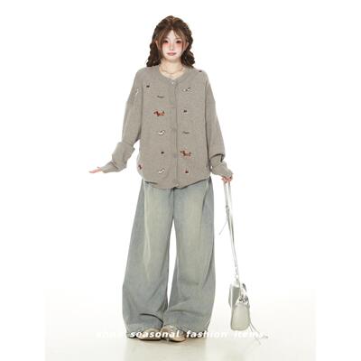 可爱小狗刺绣韩版宽松针