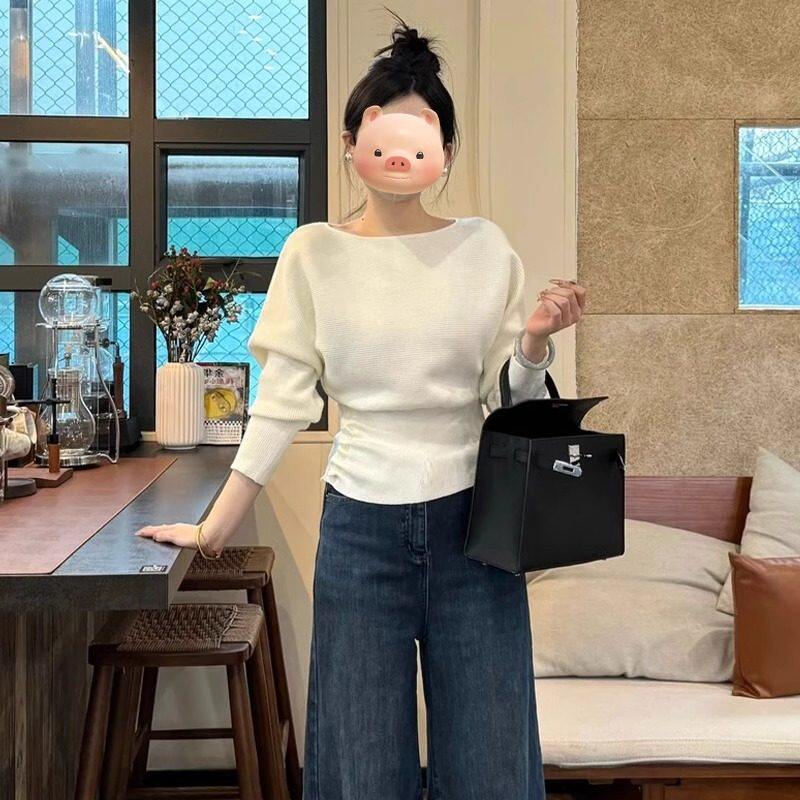 掐腰设计感针织衫女春秋可外穿韩系高级感上衣收腰毛衣内搭打底衫