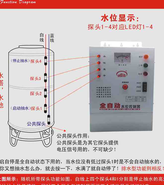 水位控制器开关 三相全自动水箱上水 地下排水水泵液位开关380v