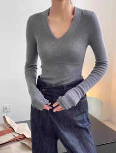 亲肤舒适美丽诺岛精100%羊毛v领美利奴羊毛杨子纱长袖针织打底衫