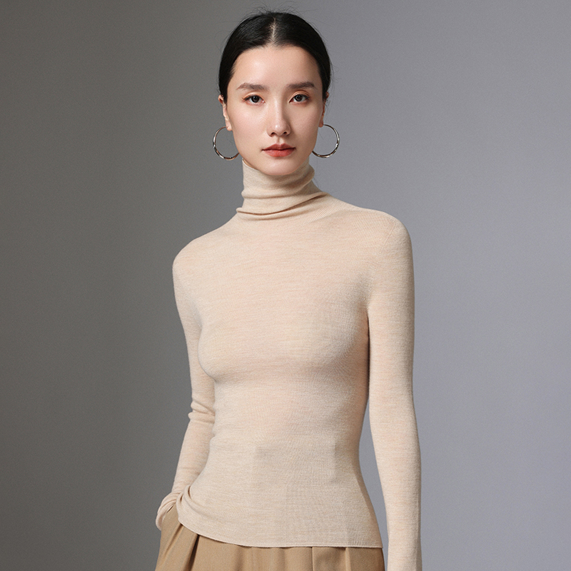 可机洗18针德国精纺扬子纱100%羊毛衫女高领堆堆领针织打底衫毛衣