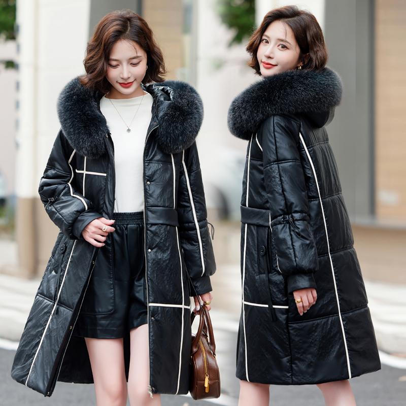 真皮鹅绒服中长款大衣外套女