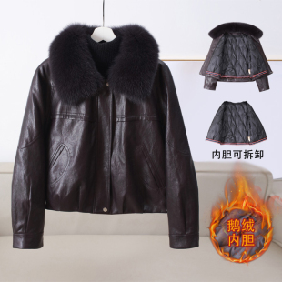 短款 鹅绒羽绒服女可拆卸鹅绒内胆狐狸毛领保暖外套一衣三穿皮外套