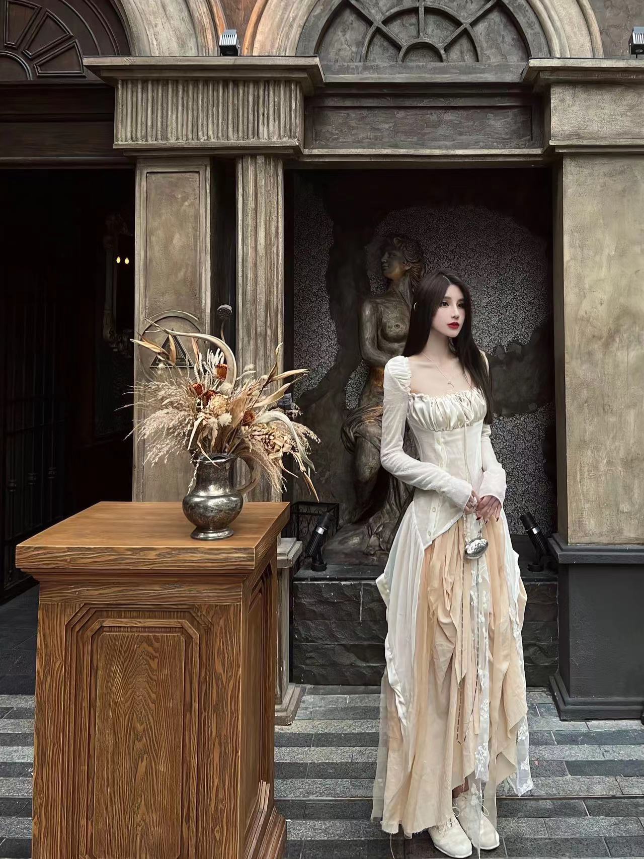 jageechen真丝绣花半身长裙