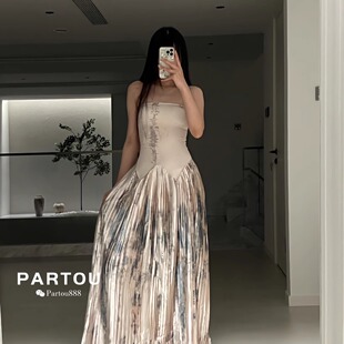 PARTOU PENG 花色抹胸百褶连衣裙 定制款 TAI