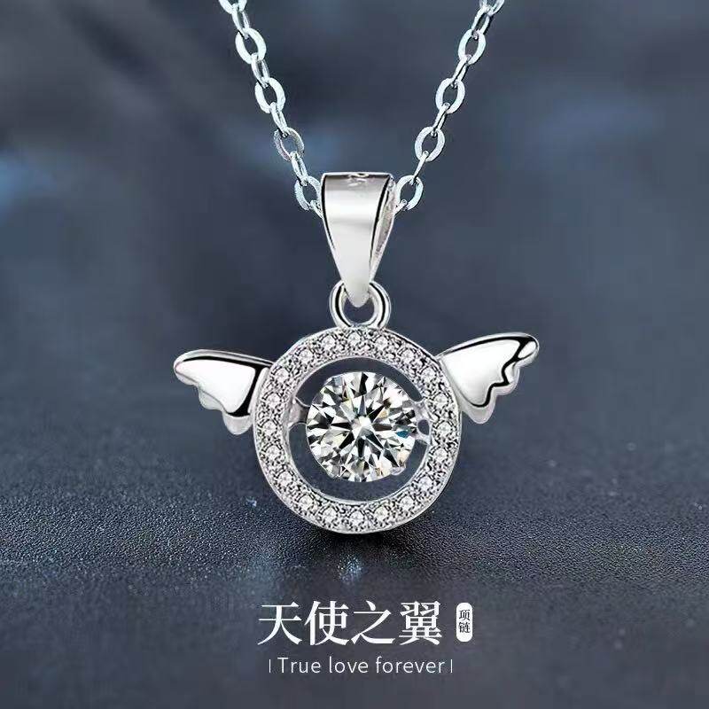 与你相翼天使之翼50分天然白水晶镶嵌镀pt铂金项链