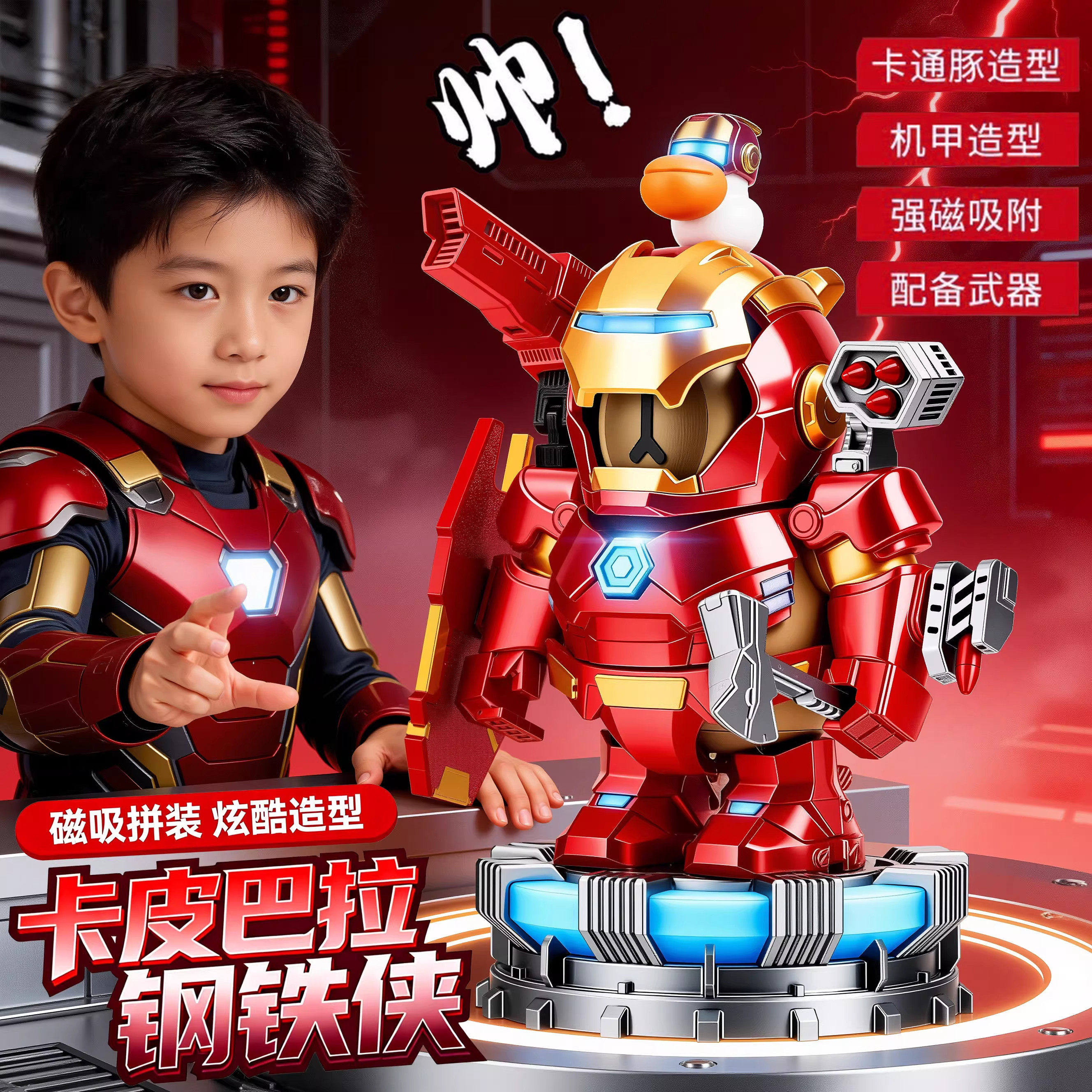 卡皮巴拉磁吸蜘蛛侠机甲模型3d打印水豚公仔摆件装饰手办拼装玩具