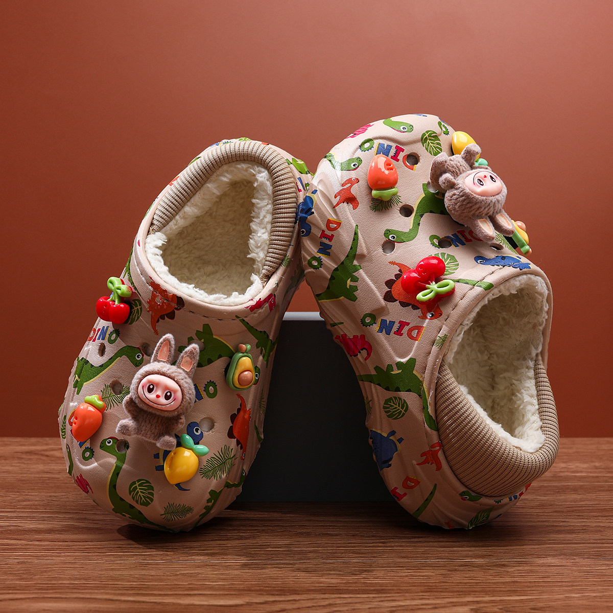 拉布布儿童棉拖鞋男童棉鞋秋冬季男孩毛毛拖鞋室内居家中大童保暖