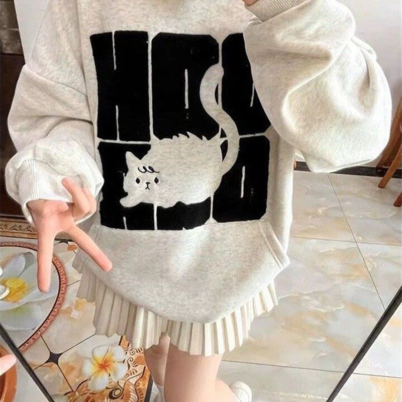 2025新款爆款创意小猫连帽卫衣女款冬季慵懒风高级感加绒加厚外套