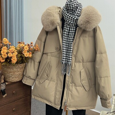 羽绒服女2025新款反季冬装大毛领小个子中长款加厚外套