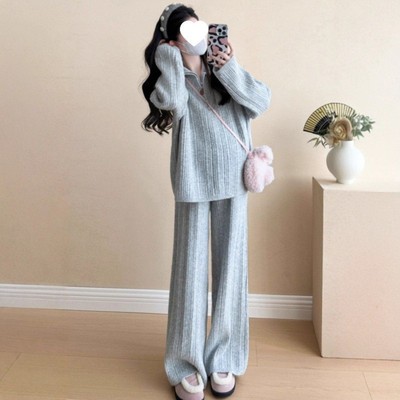 特大码胖mm220斤针织上衣秋冬新款慵懒风韩系宽松毛衣裤子两件套