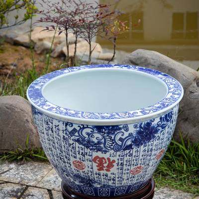 景德镇陶瓷金鱼缸养荷花睡莲盆百福图特大号水缸庭院客厅福到青o.