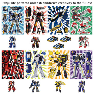 16张炫卡战士拼图贴纸卡通创意炫酷机甲战士儿童手工玩具拼贴贴画