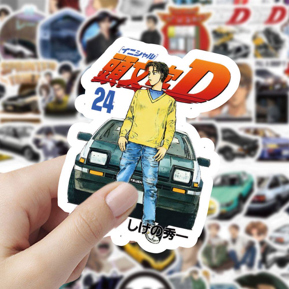 120张经典赛车头文字D贴纸动漫人物高颜值炫酷帅气装饰贴画