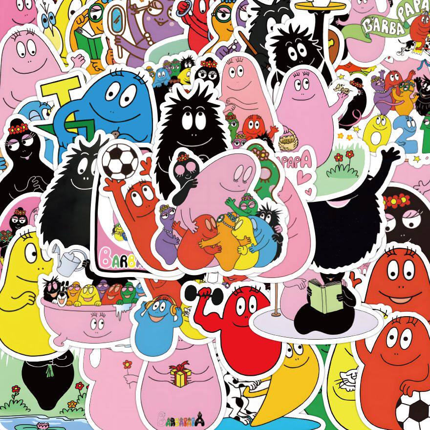 104张巴巴爸爸卡通儿童动画贴纸彩绘趣味小插画周边手账装饰贴画